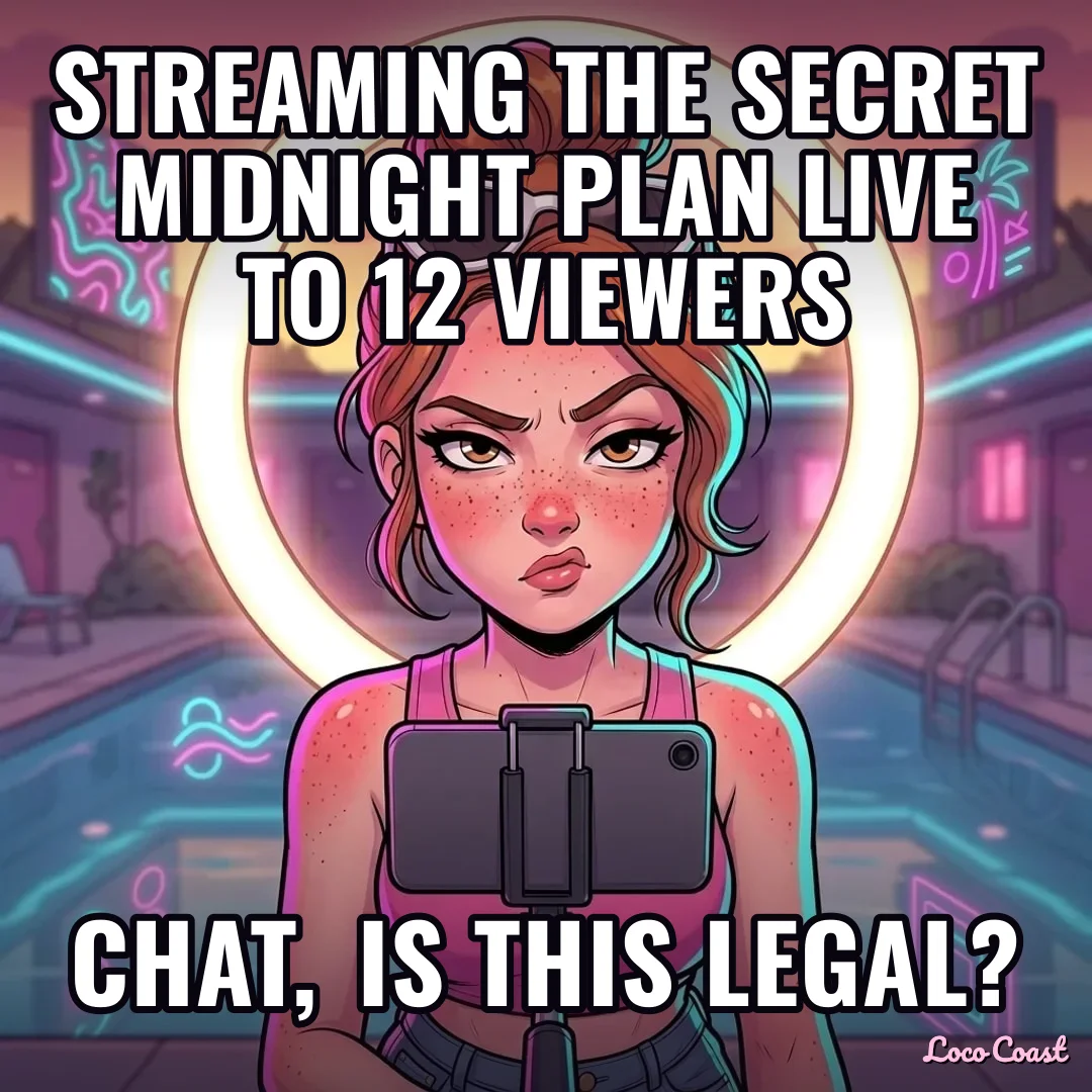 Val wants to stream Operation Midnight: Streaming the secret midnight plan live to 12 viewers / Chat, is this legal?